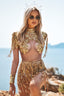 Juliana | Gold Sequin Fringe Mesh Bodysuit